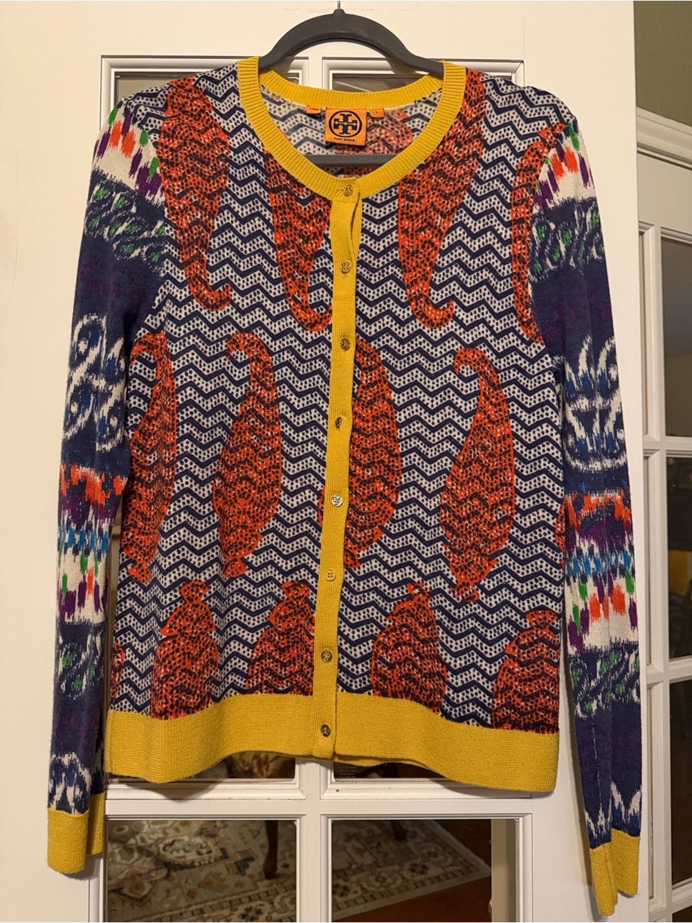 Tory Burch Multicolor Knit Cardigan Sweater - Yellow Trim